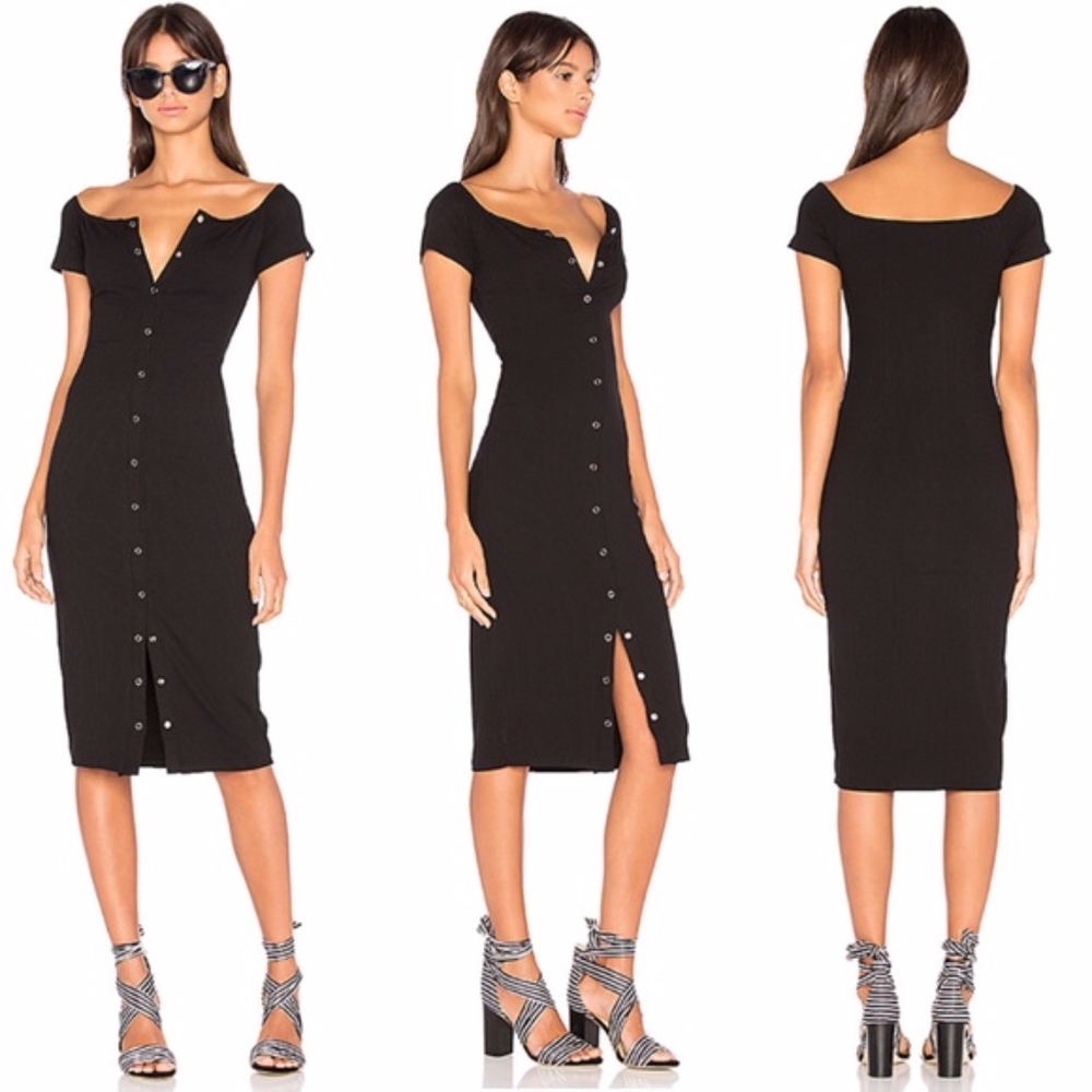 Privacy Please Rue Black Midi Dress Off Shoulder S